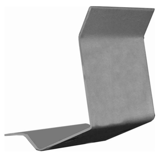 Black metal steering column bracket with bolt holes, side view