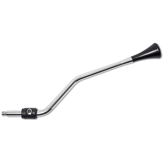 Black manual shift handle with chrome knob and rubber grommet, side view