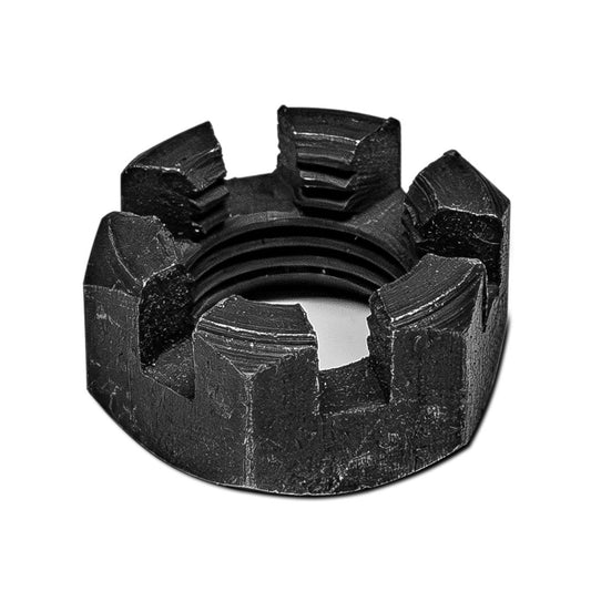 Steel castle nut with cotter pin hole, side view
