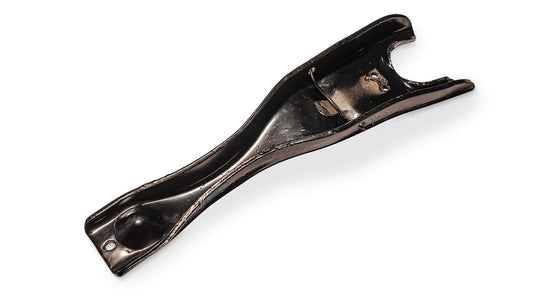 Small block Ford bellhousing with wire bail clutch fork, side view