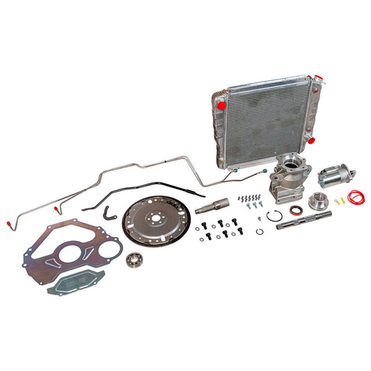 Bronco automatic transmission conversion kit with polished aluminum housing and mounting brackets, s