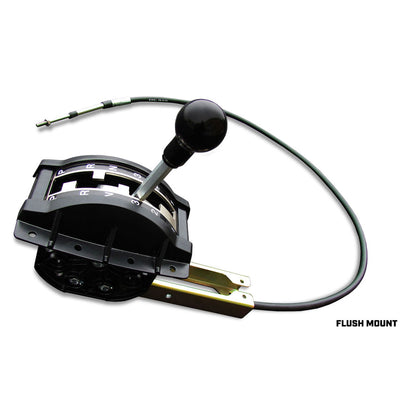 Black floor shifter kit with chrome handle and linkage for automatic transmission, side view