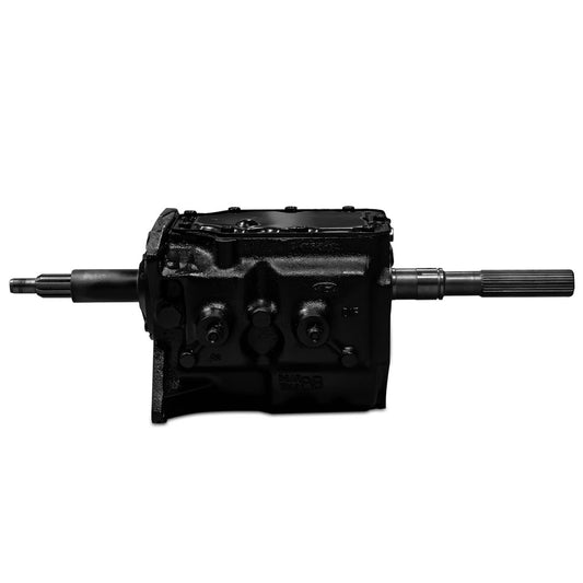 Rebuilt V8 manual transmission with 3-speed gearbox, side view