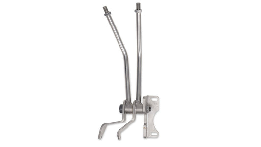 Black T-style twin stick shifter with round knobs, side view