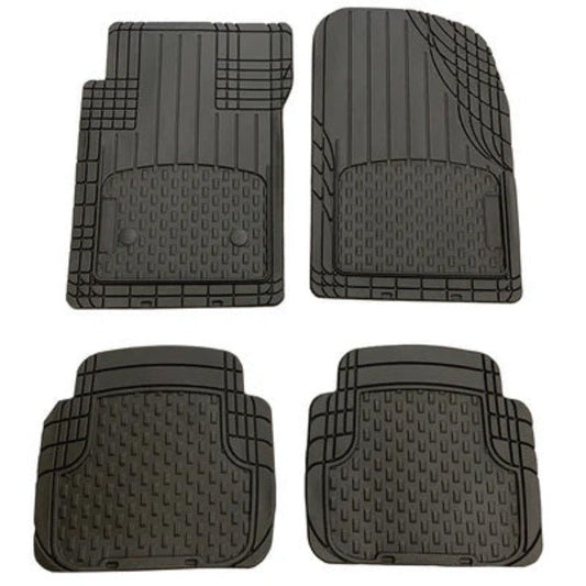 Black heavy-duty rubber floor mats set of four, textured surface