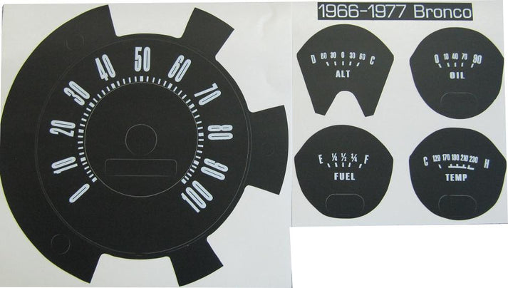 Dash Gauge Sticker Kit, Black w/White Letters, 1966-77 Ford Bronco