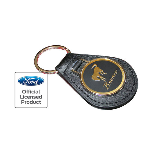 Leather Key Fob Keychain w/Bronco Script Emblem