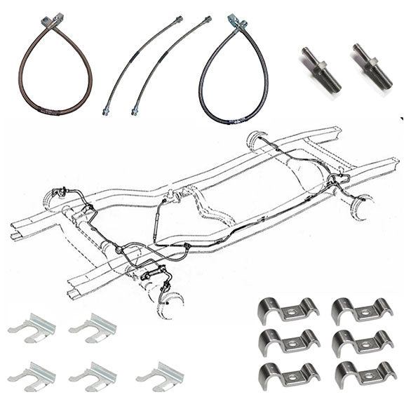 Dana 30 Brake Line Kit w/Hoses & Clips, Stainless, 66-67 Ford Bronco