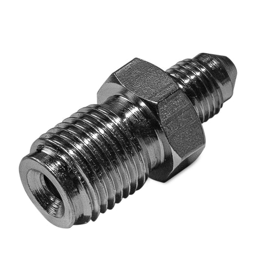 Steel inverted flare adapter with 9/16-inch threads, side view