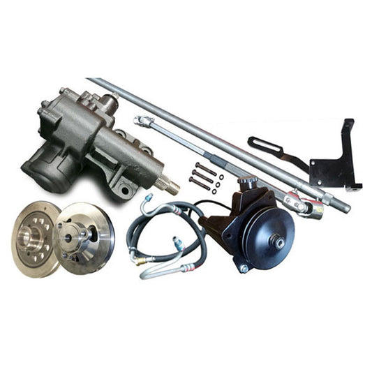Bronco power steering conversion kit with pump, hoses, and mounting brackets, side view