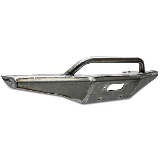 Steel front bumper with winch mount and recovery points, matte black finish, front view