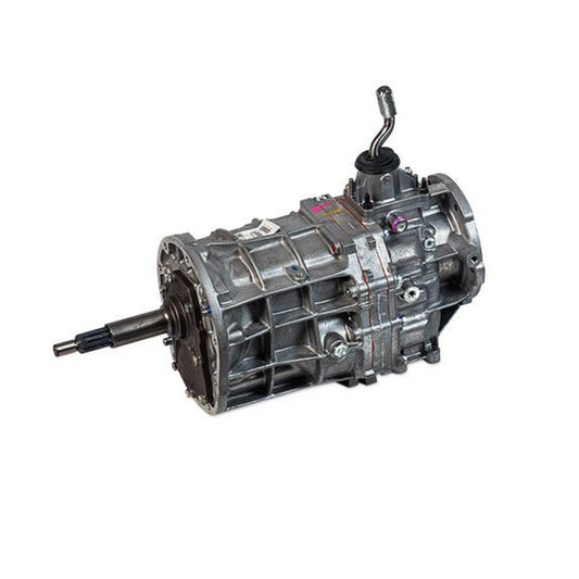 5-speed manual transmission with black casing and silver gear shift, front view