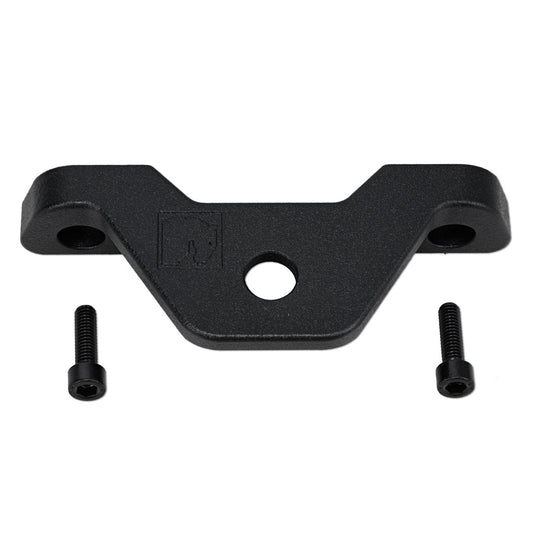 Black steel antenna mount with mounting hardware, side view