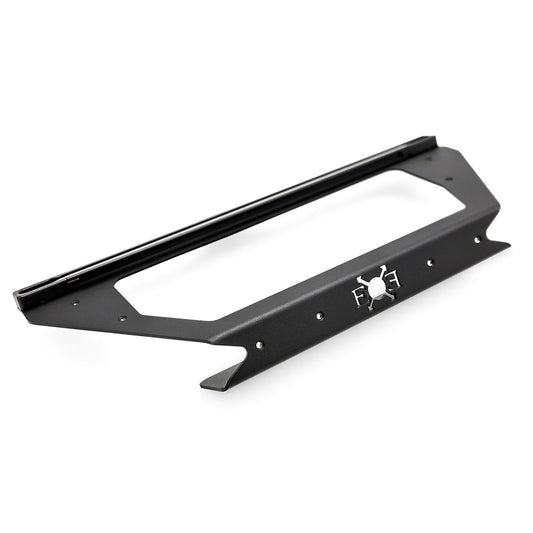 Black metal dash mount with adjustable clamps for off-road accessories, side view