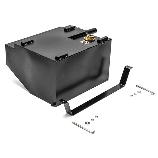 23-gallon steel fuel tank with mounting brackets for classic Ford Bronco, side view
