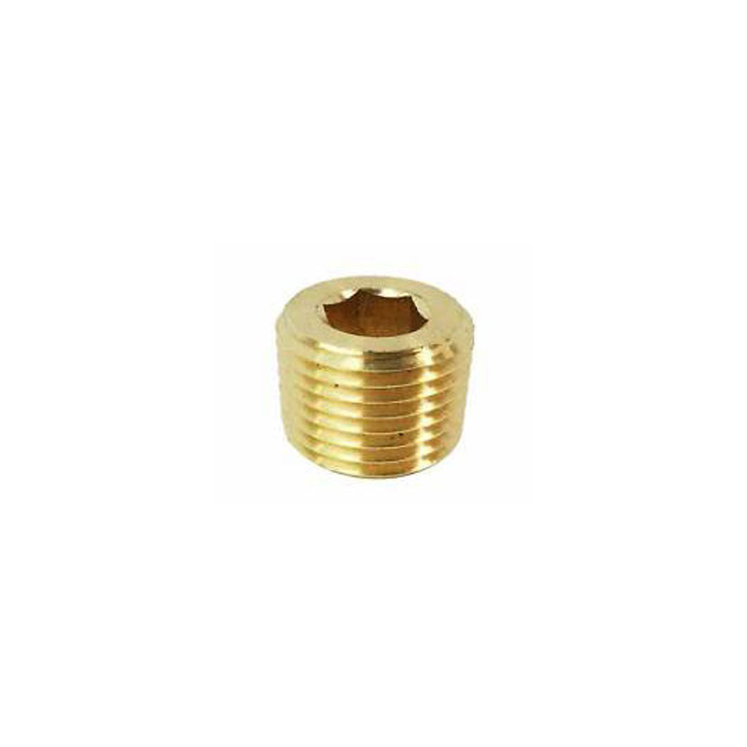 Silver aluminum radiator plug with threaded fitting, close-up view