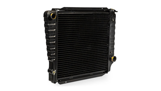 Bronze-colored V8 radiator with three-core design, front view