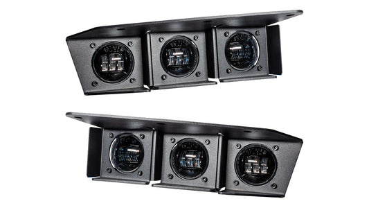 Triple LED fog light kit for Ford Bronco with steel bumper, front view