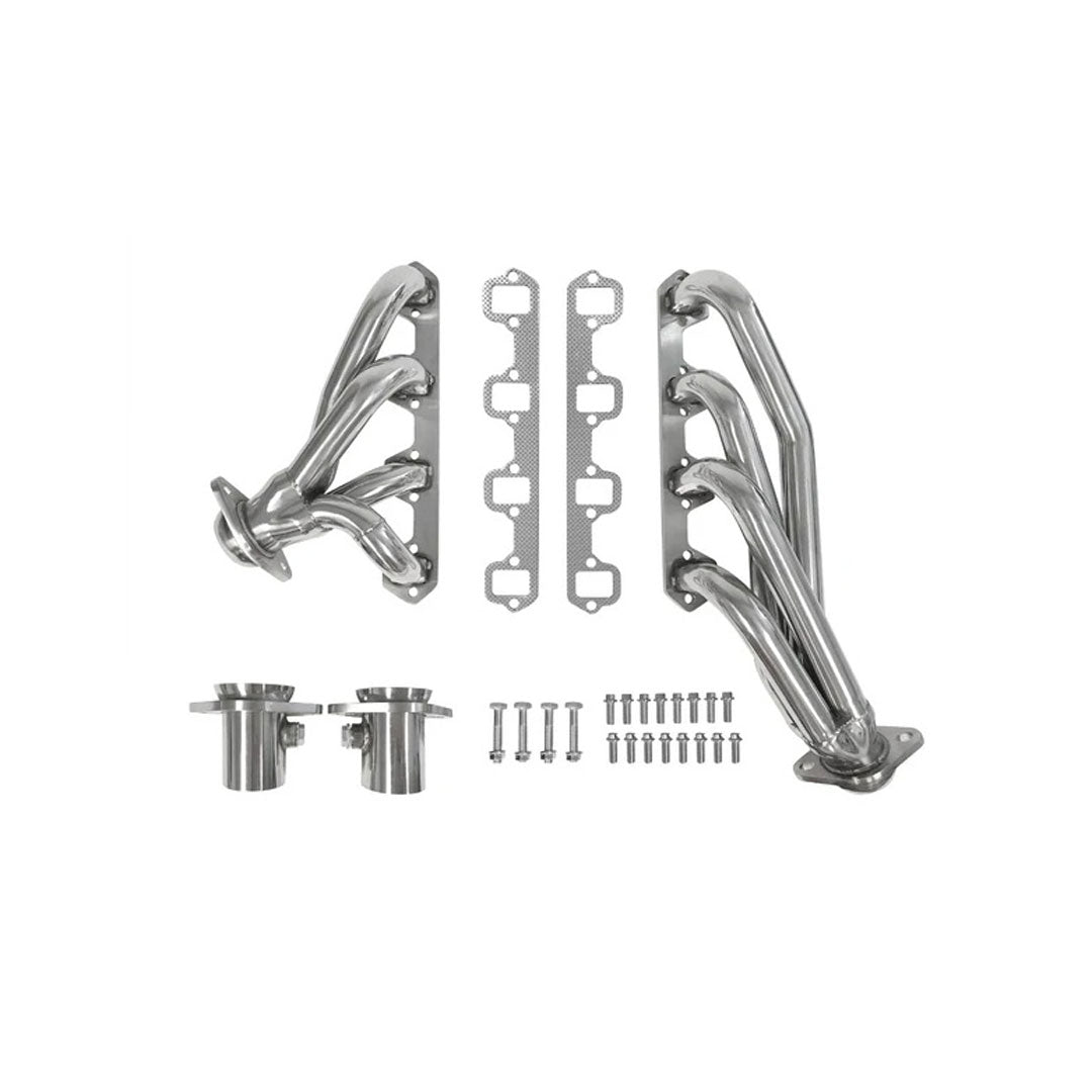 Polished ceramic-coated short tube headers for Ford Bronco, side view