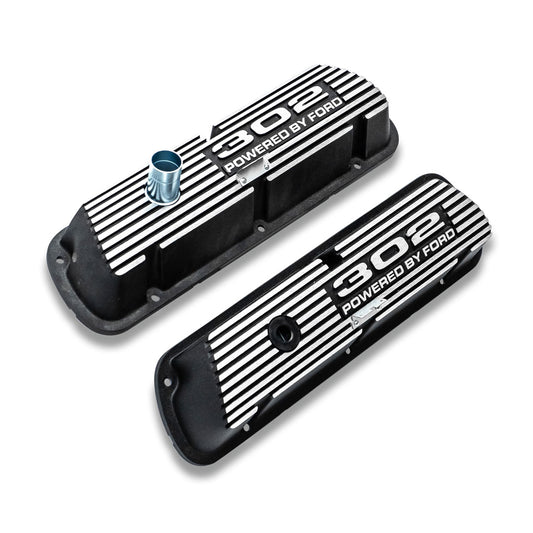 Black 302 Script Aluminum Valve Covers, 1966-77 Ford Bronco