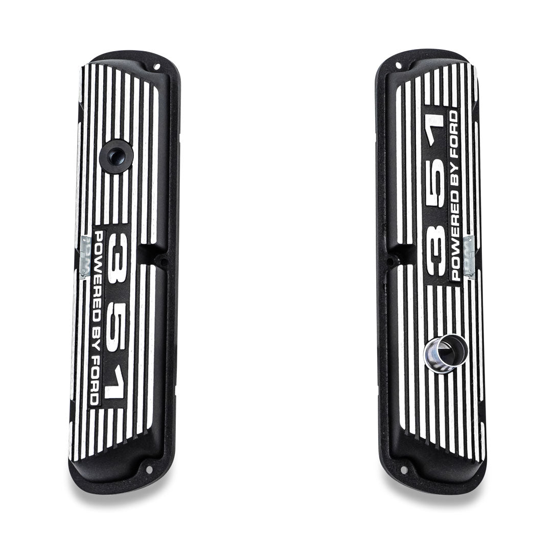 Black 351 Script Aluminum Valve Covers, Ford 351W