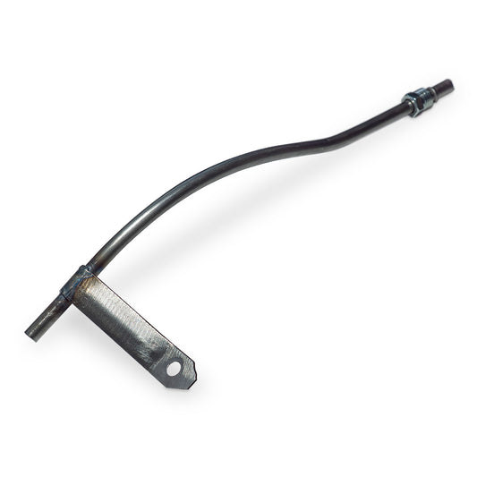Bronze screw-in oil pan dipstick tube with threaded base, side view