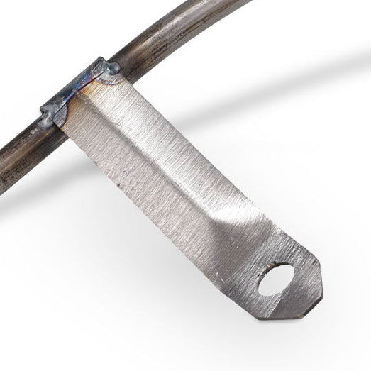 Bronze screw-in oil pan dipstick tube with threaded base, side view