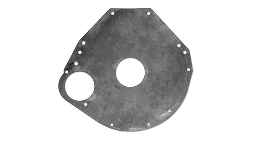 Steel dowel plate with drilled holes for Ford Bronco engine alignment, top view