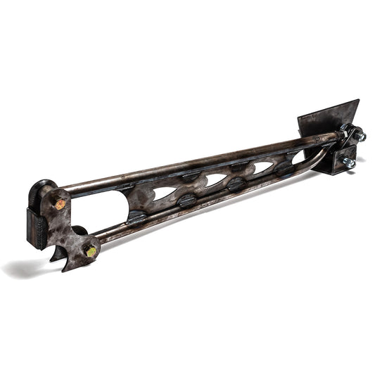 Black steel anti-wrap bar with mounting brackets, side view
