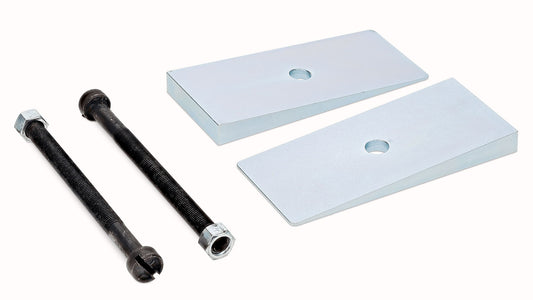 2.25-inch wide steel leaf spring shims with 2°, 4°, or 6° angles, side view