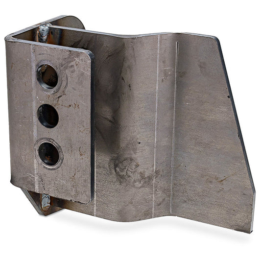Black steel riser bracket for Dana 44 axle with mounting holes, side view