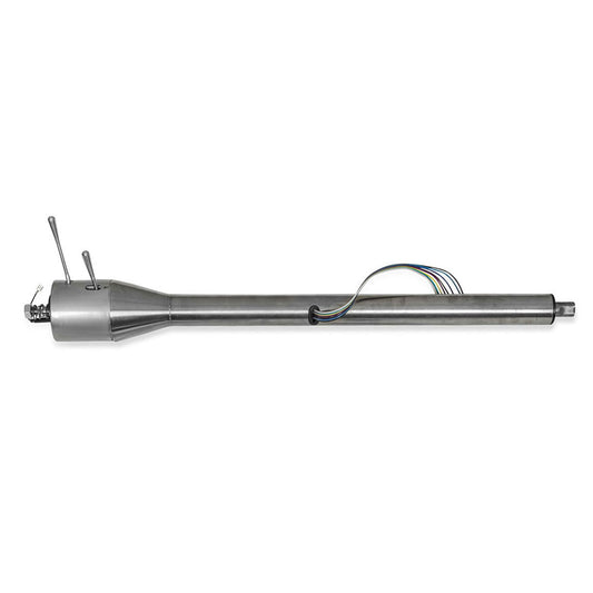 Black steel tilt steering column with floor shift mount, side view