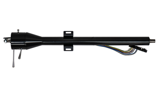 Black manual tilt steering column with floor shift, front view