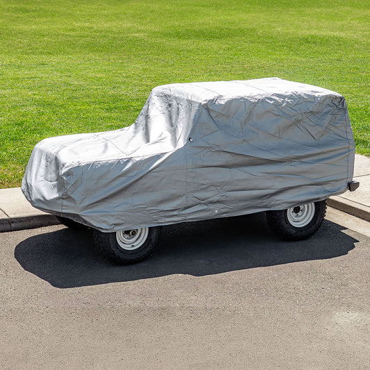 Gray waterproof car cover for classic Ford Bronco, front view