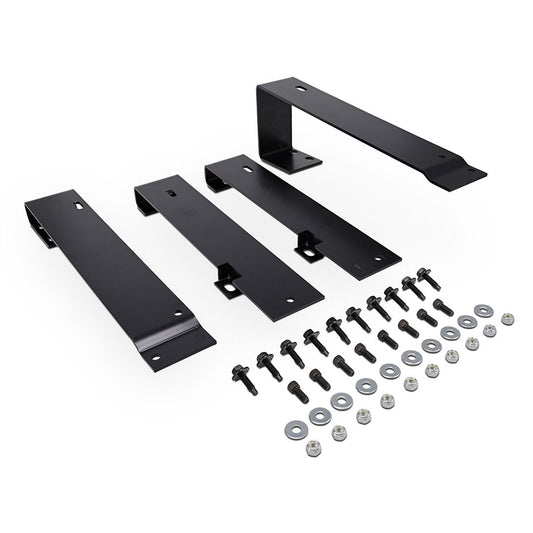 Black metal seat brackets with mounting holes, side view
