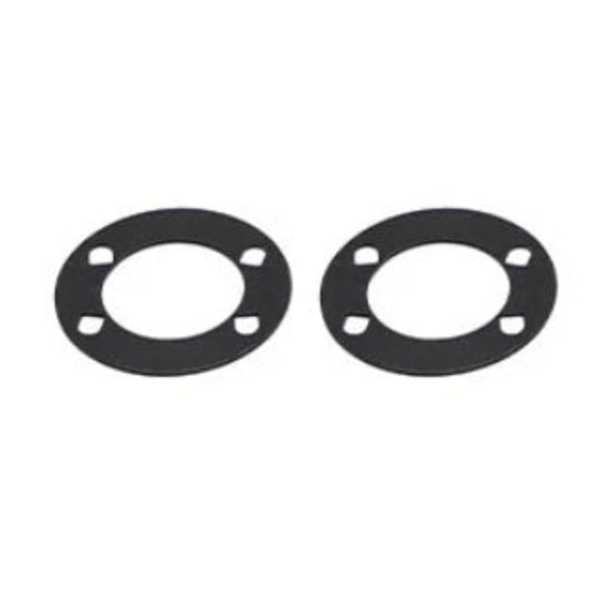 Pair of silver metal disc spacer rings for rear wheels, side view