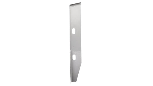 Metal reinforcement panel for heater box with mounting holes, side view