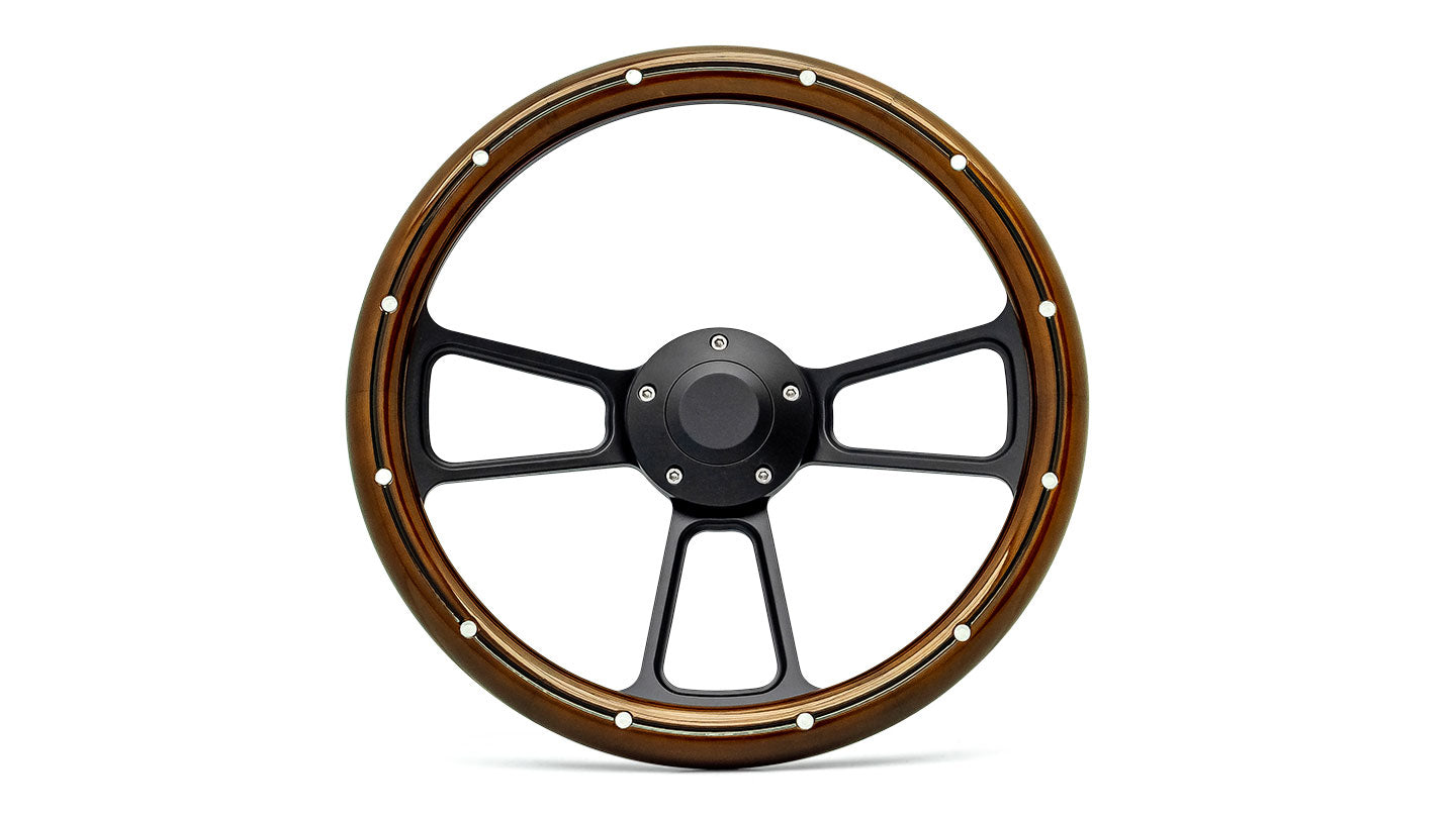 Black Billet Steering Wheel w/Mahogany Wood Wrap