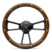Black Billet Steering Wheel w/Mahogany Wood Wrap