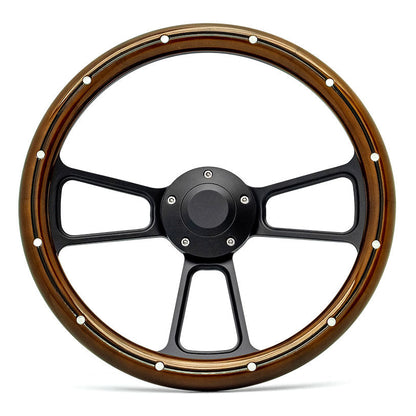 Black Billet Steering Wheel w/Mahogany Wood Wrap