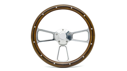Polished Billet Steering Wheel w/Mahogany Wood Wrap