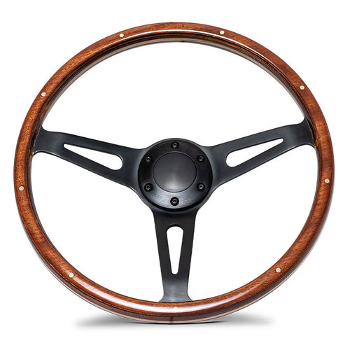Vintage Black Steering Wheel w/Full Wood Wrap