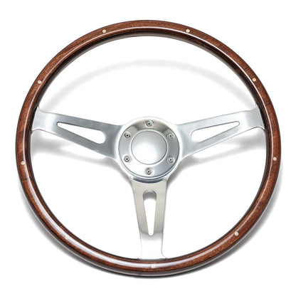 Vintage Silver Steering Wheel w/Full Wood Wrap