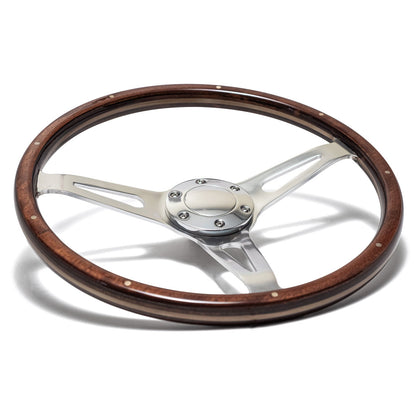 Vintage Silver Steering Wheel w/Full Wood Wrap