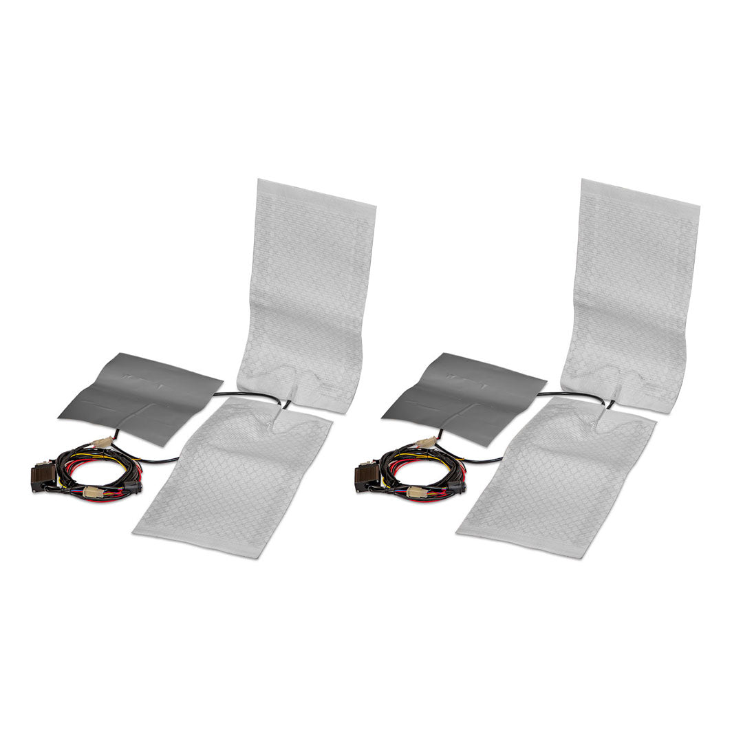 Heated seat cover with adjustable straps and power cord, front view