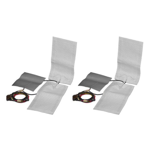 Heated seat cover with adjustable straps and power cord, front view