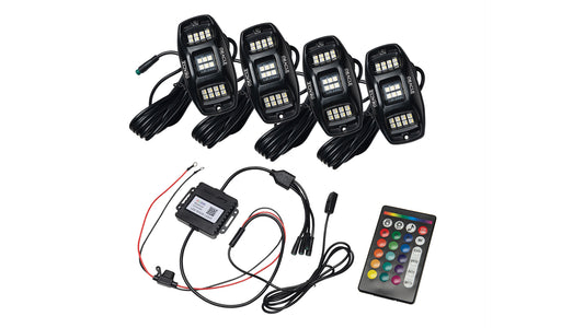 RGB wheel well rock lights with color-changing LEDs, side view