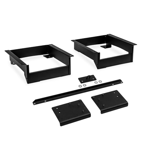 Black steel seat brackets for Ford Bronco, front and rear mounting points, side view