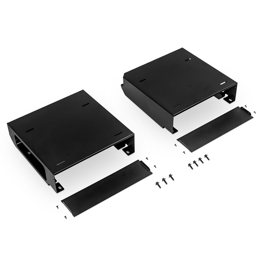 Black steel blazer seat bases with mounting brackets, side view