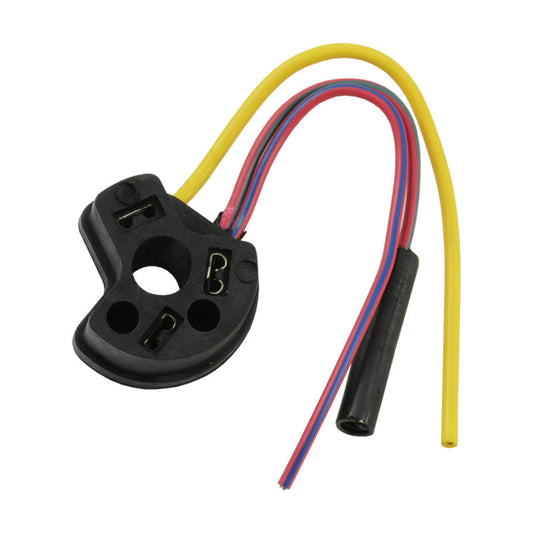 Black ignition switch pigtail with red and blue wires, close-up